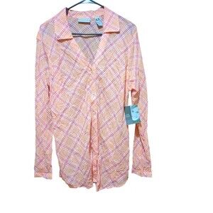 Marsh Landing Button Up Top Blouse Shirt Women Size Petite Large Orange Cotton